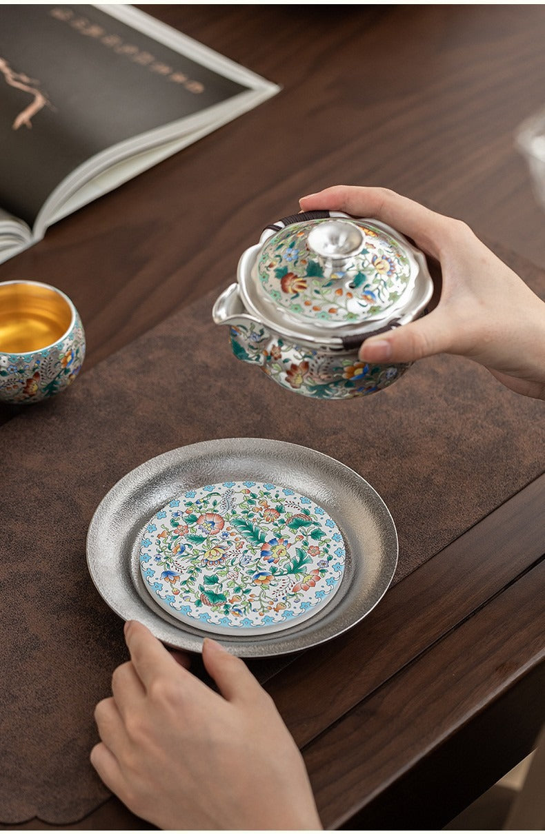 Forbidden City & Dunhuang-Inspired Silver-Plated Kung Fu Tea Set (1 Pot, 4 Cups) – Premium Gift for Elders or Teachers