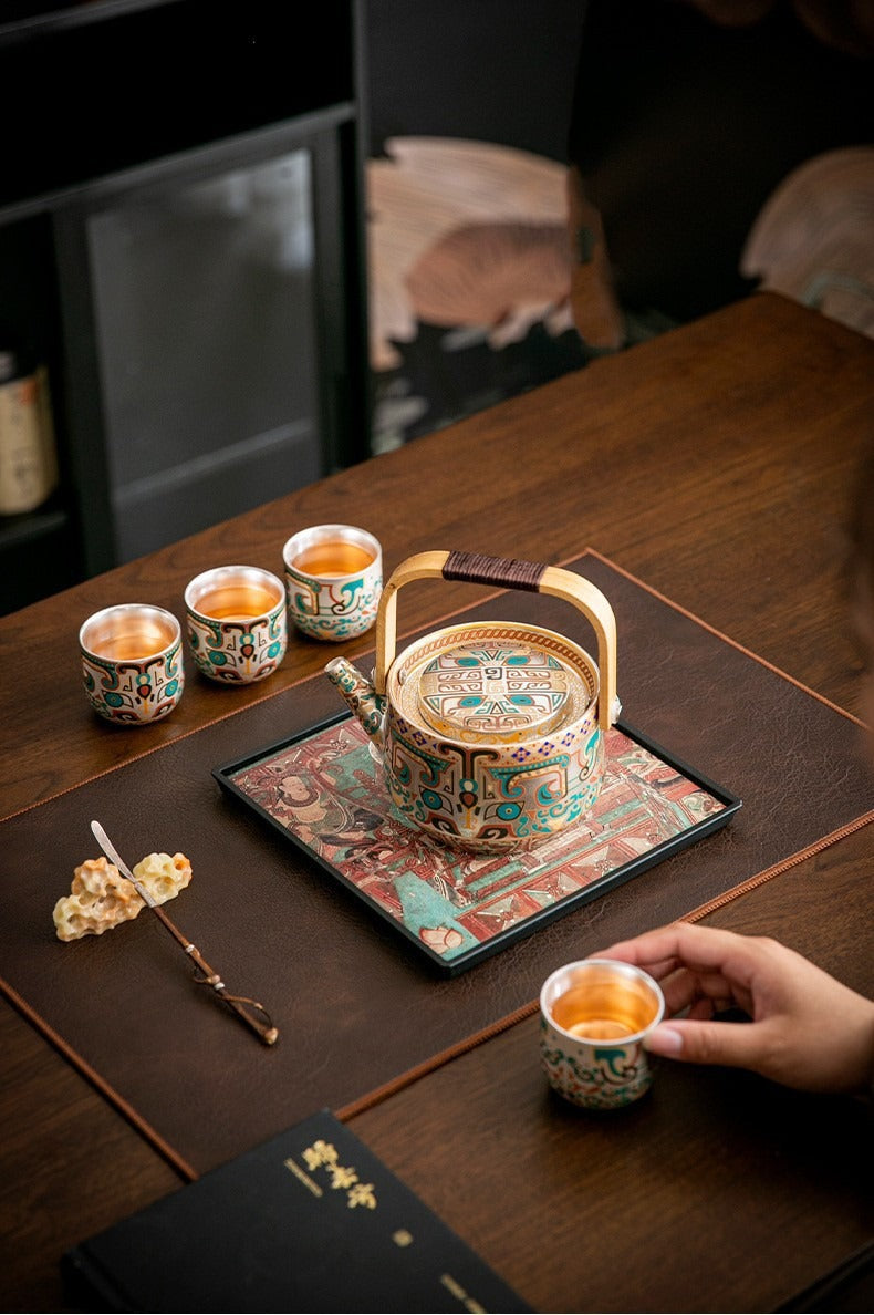 Exquisite Ceramic Gongfu Tea Set with Silver-Plated Taotie Patterns – Elegant, Practical, and Retro-Style Chinese Tea Set for Home Use