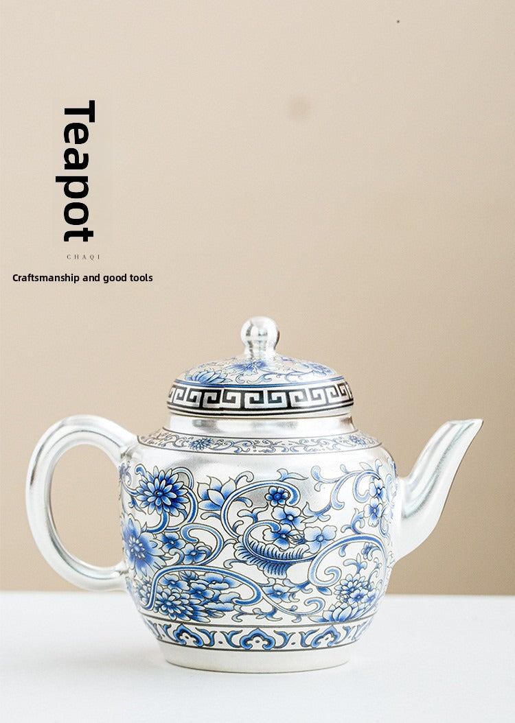 Hand-painted "Intertwining Lotus" Palace Lantern-style Teapot and Cup Set: Premium Porcelain Body with Silver Gilt Accents – Home Gongfu Tea Set