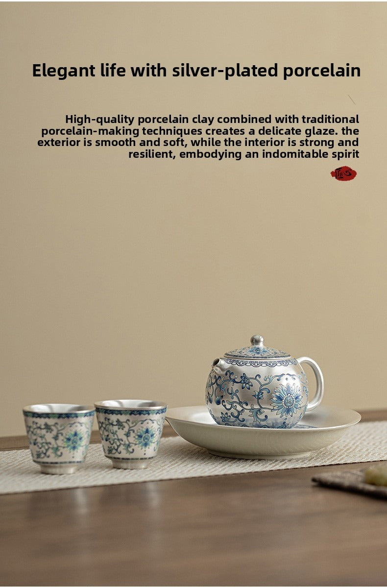 Silver-Plated Ceramic Gongfu Tea Set (1 Pot, 2 Cups) – Gift Box Set Suitable for Elders, Superiors, Fathers, and Teachers