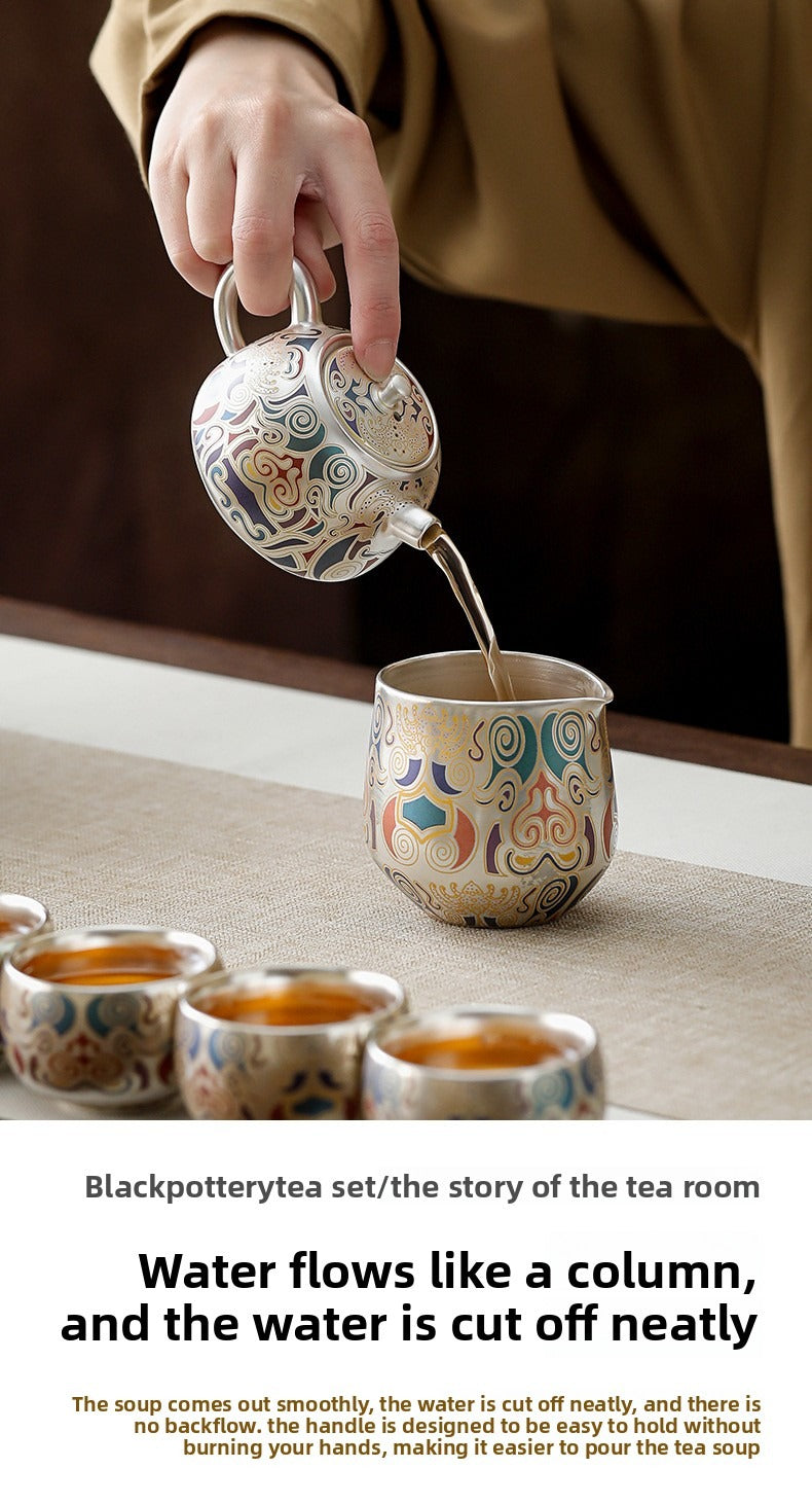 Chinese-Style "Forbidden City & Dunhuang" Themed Silver-Plated Kung Fu Tea Set – An Elegant Gift Set Featuring a Silver Pot; Ideal for Housewarmings or as a Gift for Superiors and Elders.