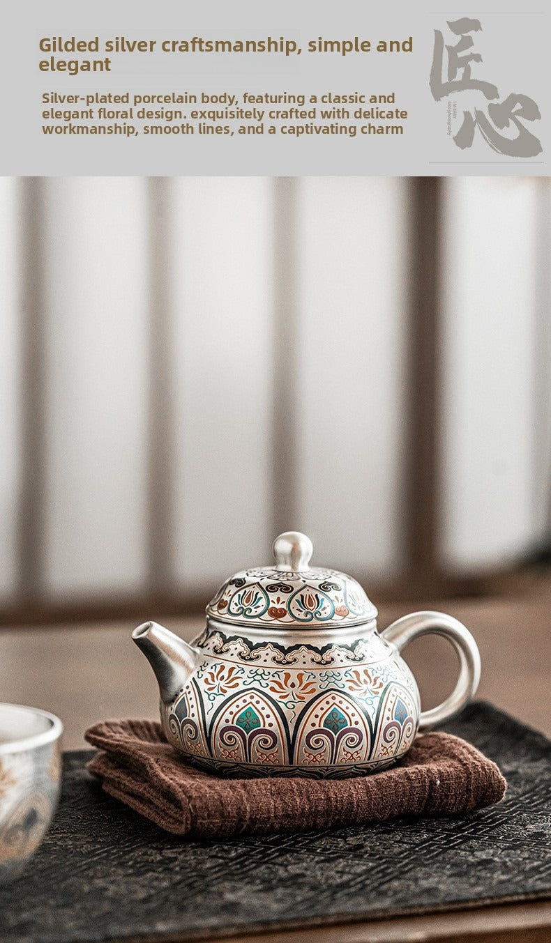 Premium Silver-Plated Kung Fu Tea Set (Gift Box): Heat-Resistant Tea Maker with Teapot and Two Cups – Ideal Gift or Souvenir