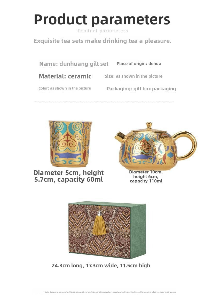 Artisan-Crafted Dunhuang-Inspired Gilded Tea Set (1 Teapot & 2 Cups) – Gift-Boxed Souvenir Set