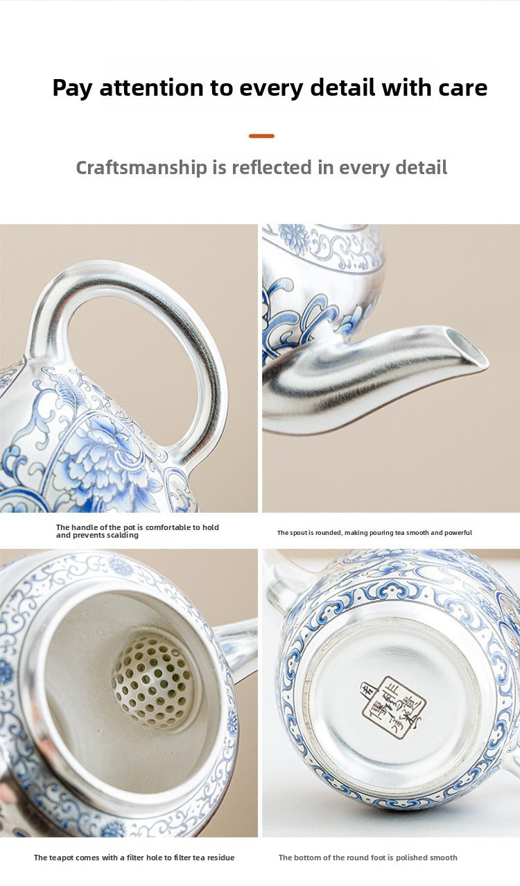 Hand-painted "Intertwining Lotus" Palace Lantern-style Teapot and Cup Set: Premium Porcelain Body with Silver Gilt Accents – Home Gongfu Tea Set