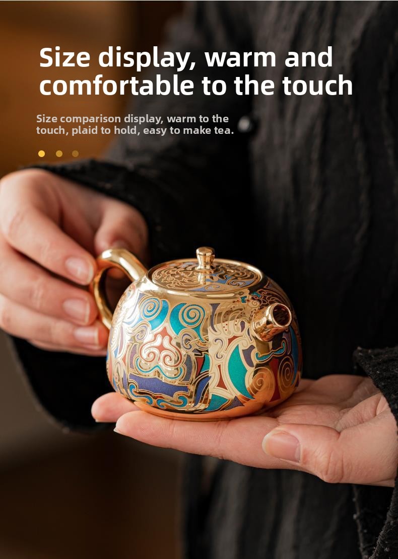 Artisan-Crafted Dunhuang-Inspired Gilded Tea Set (1 Teapot & 2 Cups) – Gift-Boxed Souvenir Set