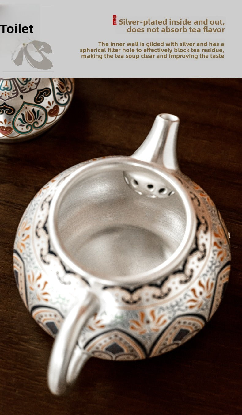 Premium Silver-Plated Kung Fu Tea Set (Gift Box): Heat-Resistant Tea Maker with Teapot and Two Cups – Ideal Gift or Souvenir