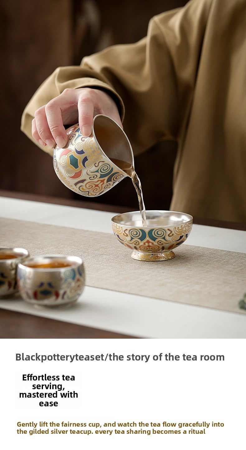 Chinese-Style "Forbidden City & Dunhuang" Themed Silver-Plated Kung Fu Tea Set – An Elegant Gift Set Featuring a Silver Pot; Ideal for Housewarmings or as a Gift for Superiors and Elders.
