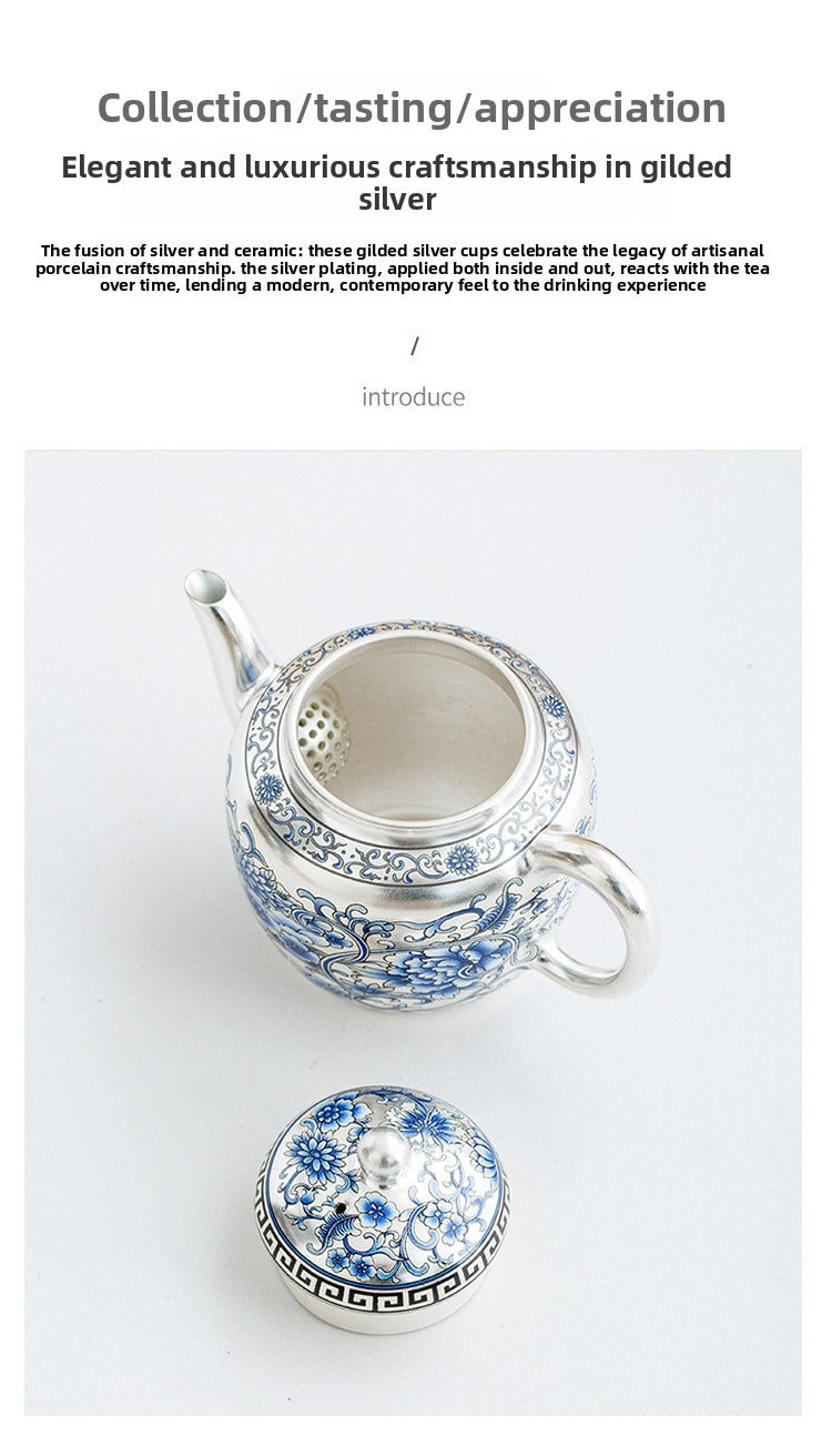 Hand-painted "Intertwining Lotus" Palace Lantern-style Teapot and Cup Set: Premium Porcelain Body with Silver Gilt Accents – Home Gongfu Tea Set
