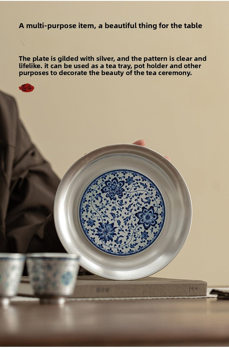 Silver-Plated Ceramic Gongfu Tea Set (1 Pot, 2 Cups) – Gift Box Set Suitable for Elders, Superiors, Fathers, and Teachers