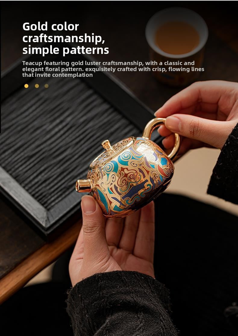 Artisan-Crafted Dunhuang-Inspired Gilded Tea Set (1 Teapot & 2 Cups) – Gift-Boxed Souvenir Set