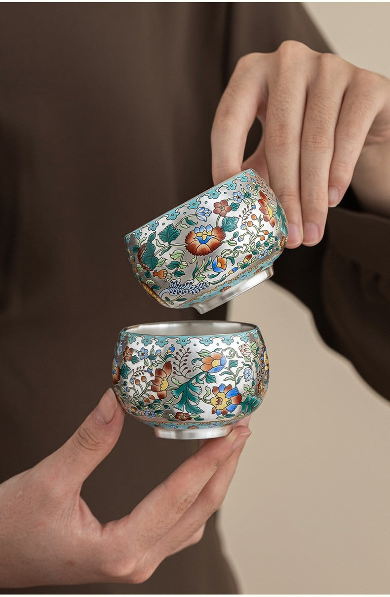 Forbidden City & Dunhuang-Inspired Silver-Plated Kung Fu Tea Set (1 Pot, 4 Cups) – Premium Gift for Elders or Teachers